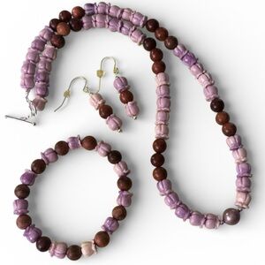 Edison Pearl Pua Kalaunu & 'iliahi Necklace bracelet earring Set Made in Maui